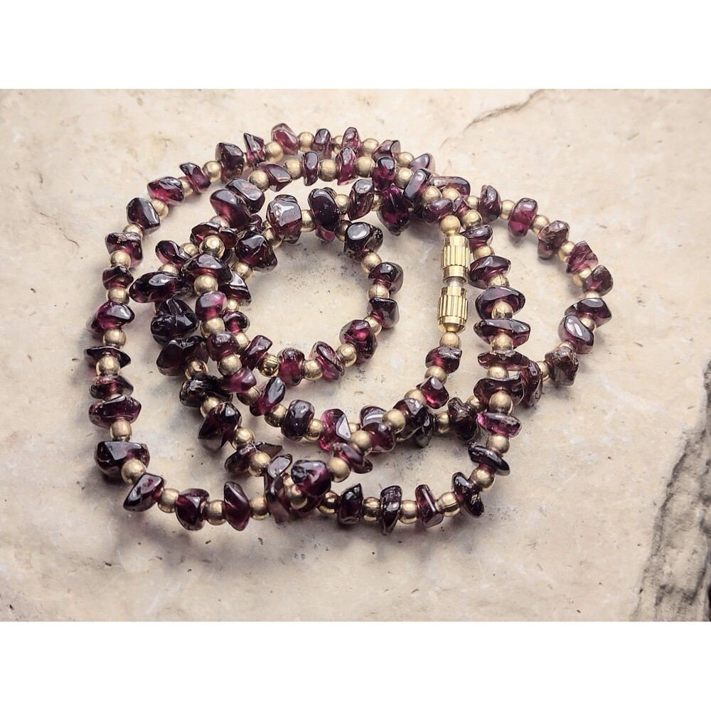 24" Art Deco Natural Garnet Nugget Necklace Barrel Screw Clasp 1930s